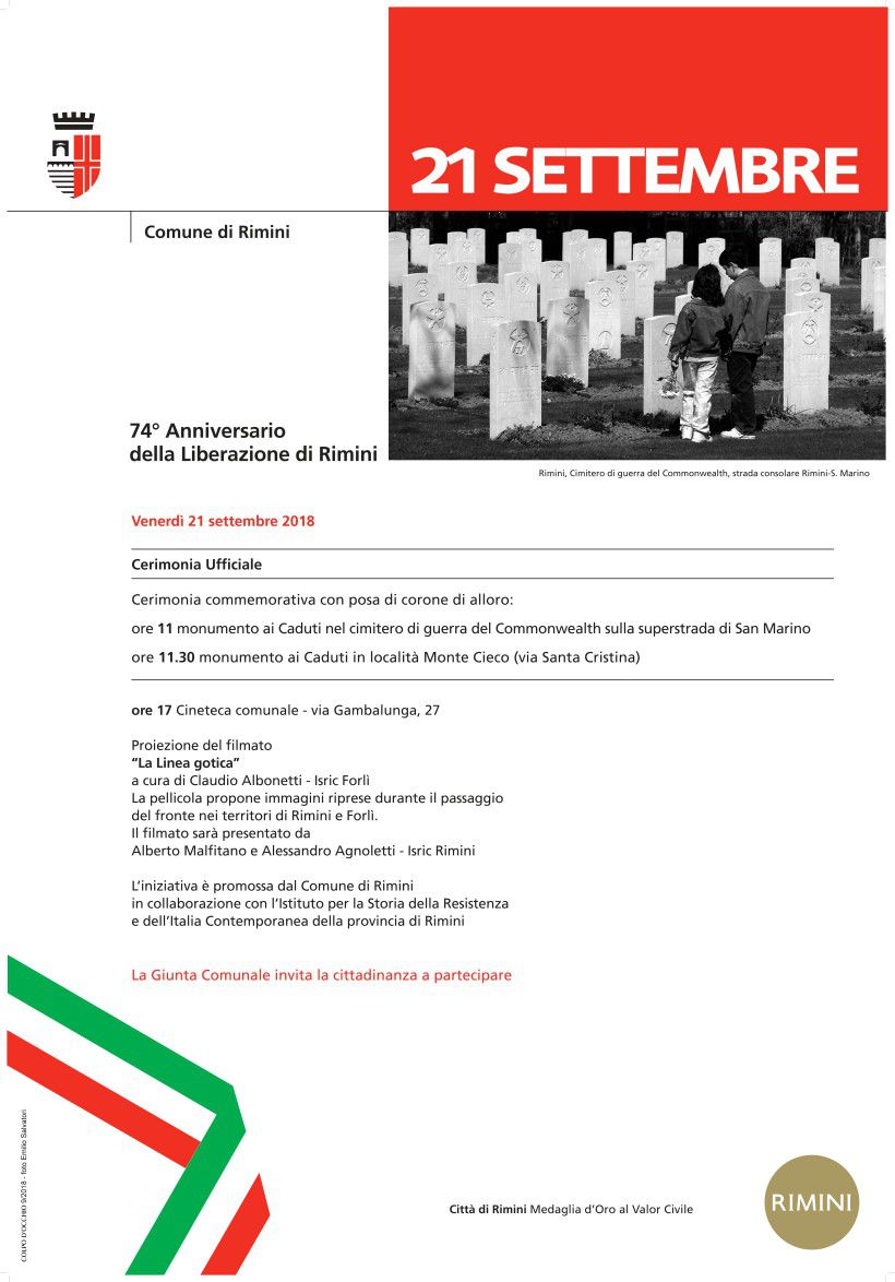 21 settembre 2018 - 74° anniversario della Liberazione di Rimini